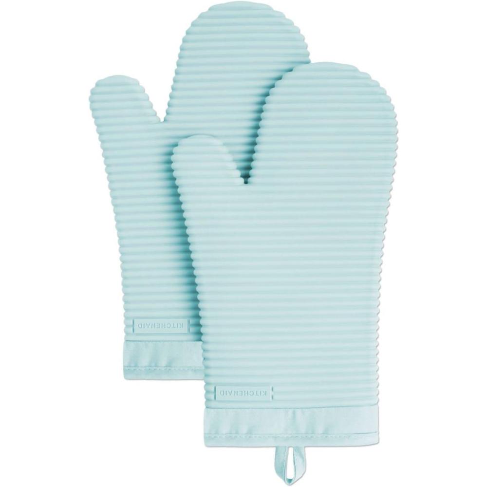 imageKITCHENAID Ribbed Soft Silicone Oven Mitt 2Pack Set 75quotx13quot Mineral Water AquaMineral Water