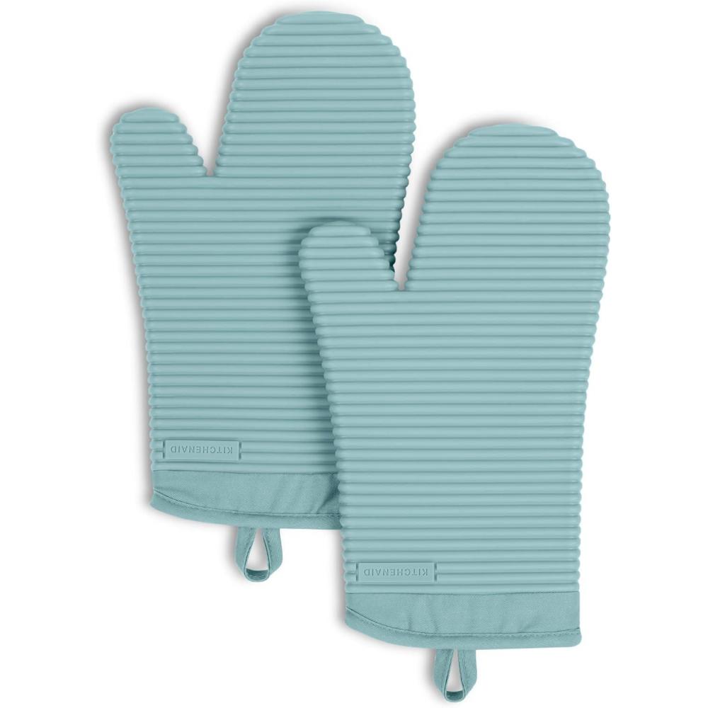 imageKITCHENAID Ribbed Soft Silicone Oven Mitt 2Pack Set 75quotx13quot Mineral Water AquaMineral Water Aqua