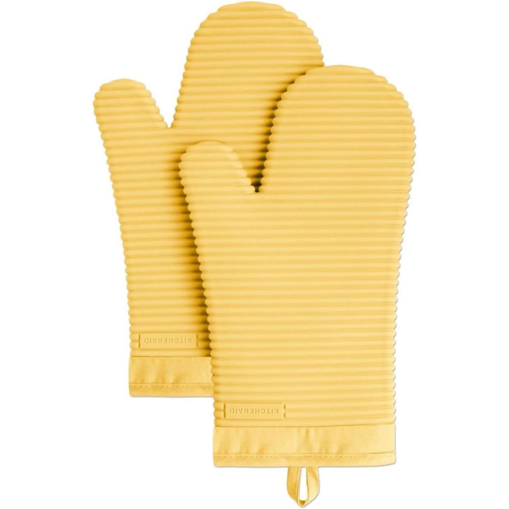 imageKITCHENAID Ribbed Soft Silicone Oven Mitt 2Pack Set 75quotx13quot Mineral Water AquaOrange Sorbet