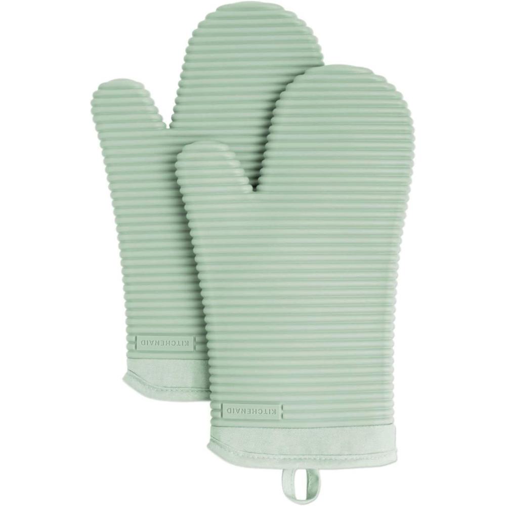 imageKITCHENAID Ribbed Soft Silicone Oven Mitt 2Pack Set 75quotx13quot Mineral Water AquaPistachio