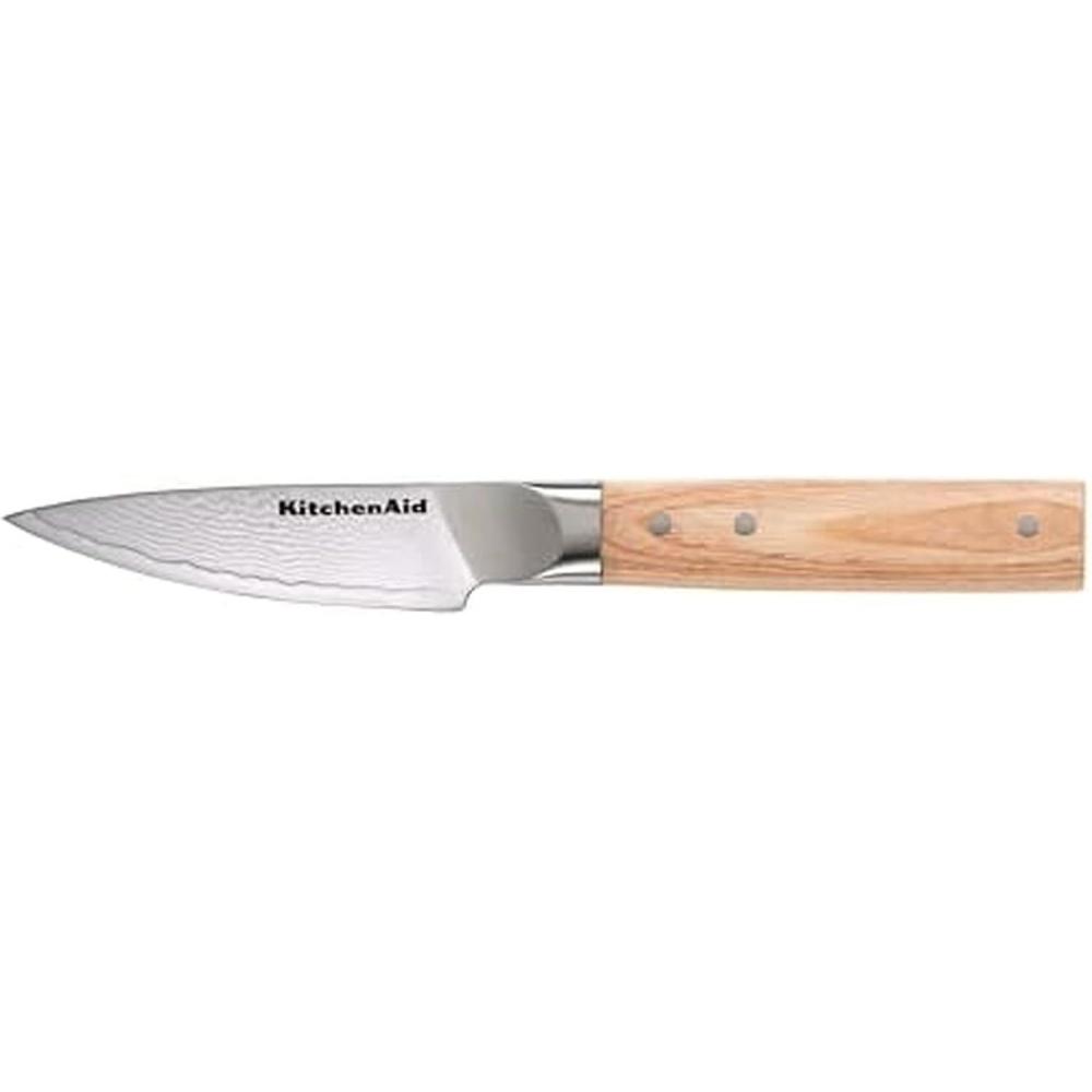 imageKitchenAid 6Piece Ashwood Knife Block Set  Premium Damascus Steel Blades  Pakkawood Handles  SpaceSaving Design  Includes Chef Santoku Slicing Utility ampamp Paring Knives  Kitchen Knife SetBlonde