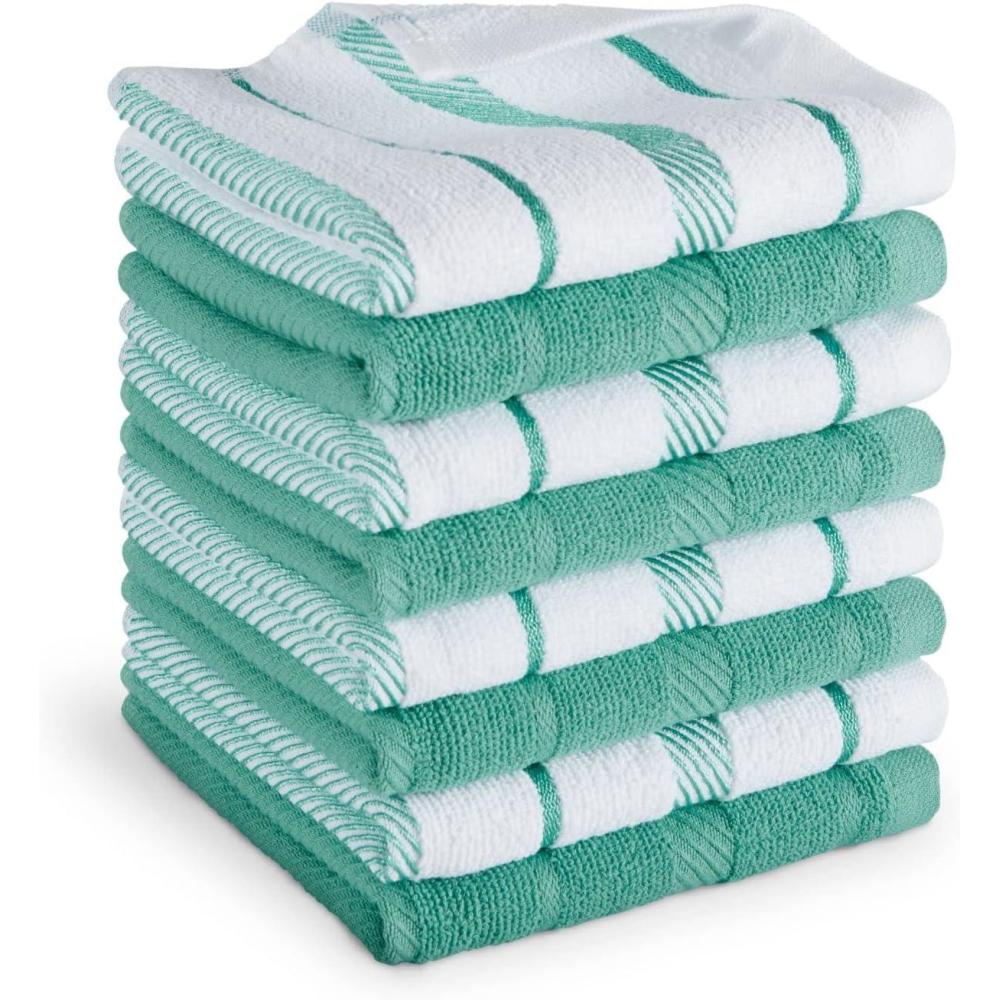 imageKitchenAid Albany Dishcloth 8 Pack Set Aqua SkyWhite 12quotx12quotAqua SkyWhite