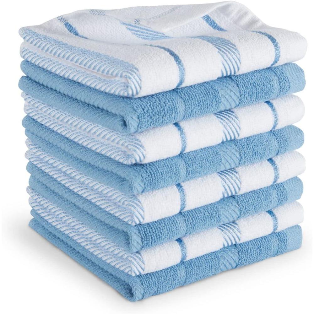 imageKitchenAid Albany Dishcloth 8 Pack Set Aqua SkyWhite 12quotx12quotBlue VelvetWhite