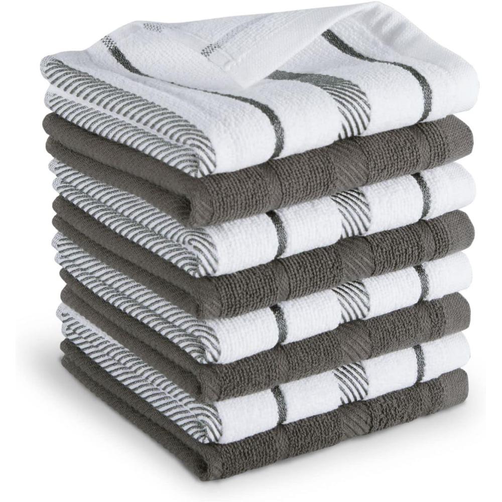 imageKitchenAid Albany Dishcloth 8 Pack Set Aqua SkyWhite 12quotx12quotCharcoal GreyWhite