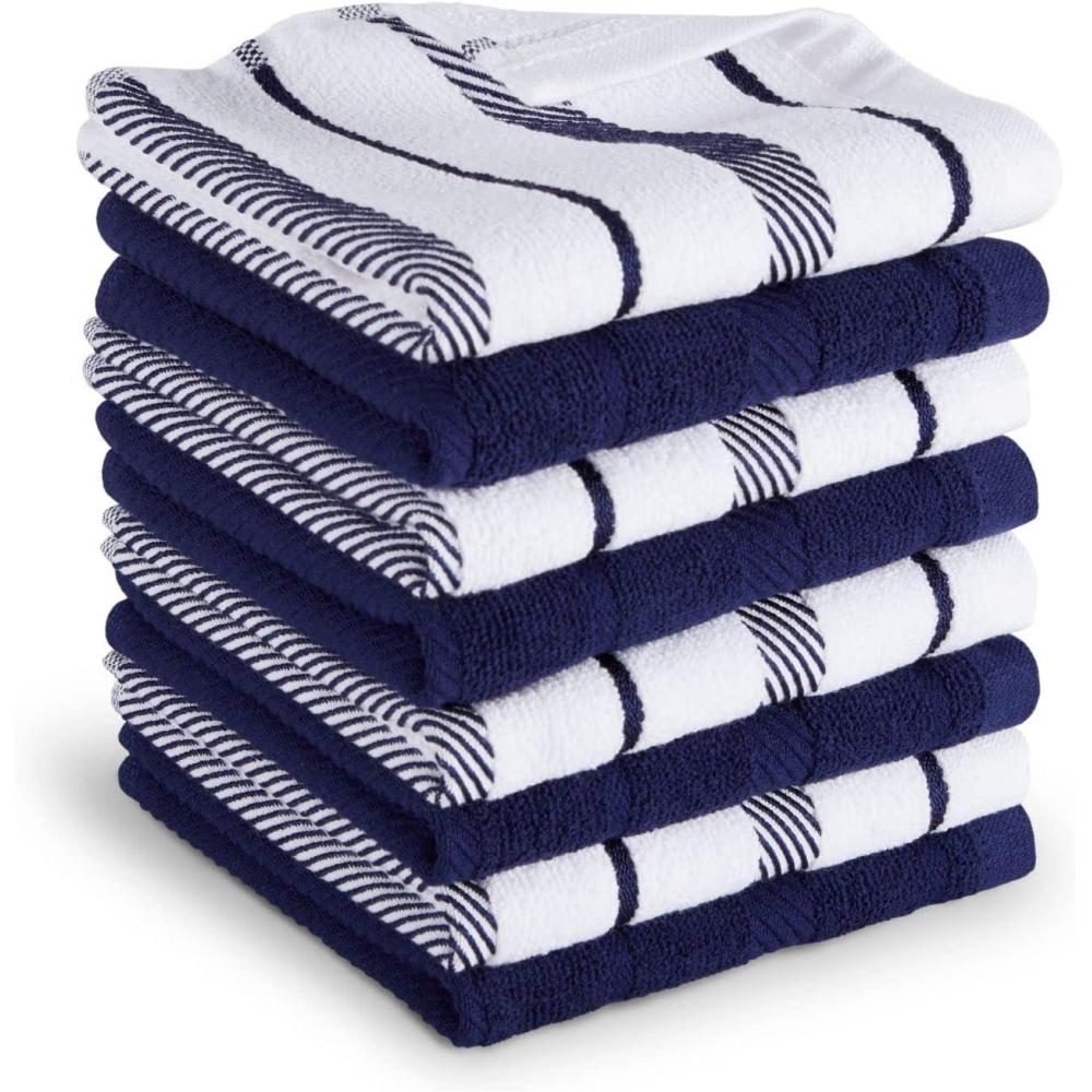 imageKitchenAid Albany Dishcloth 8 Pack Set Aqua SkyWhite 12quotx12quotCobalt BlueWhite