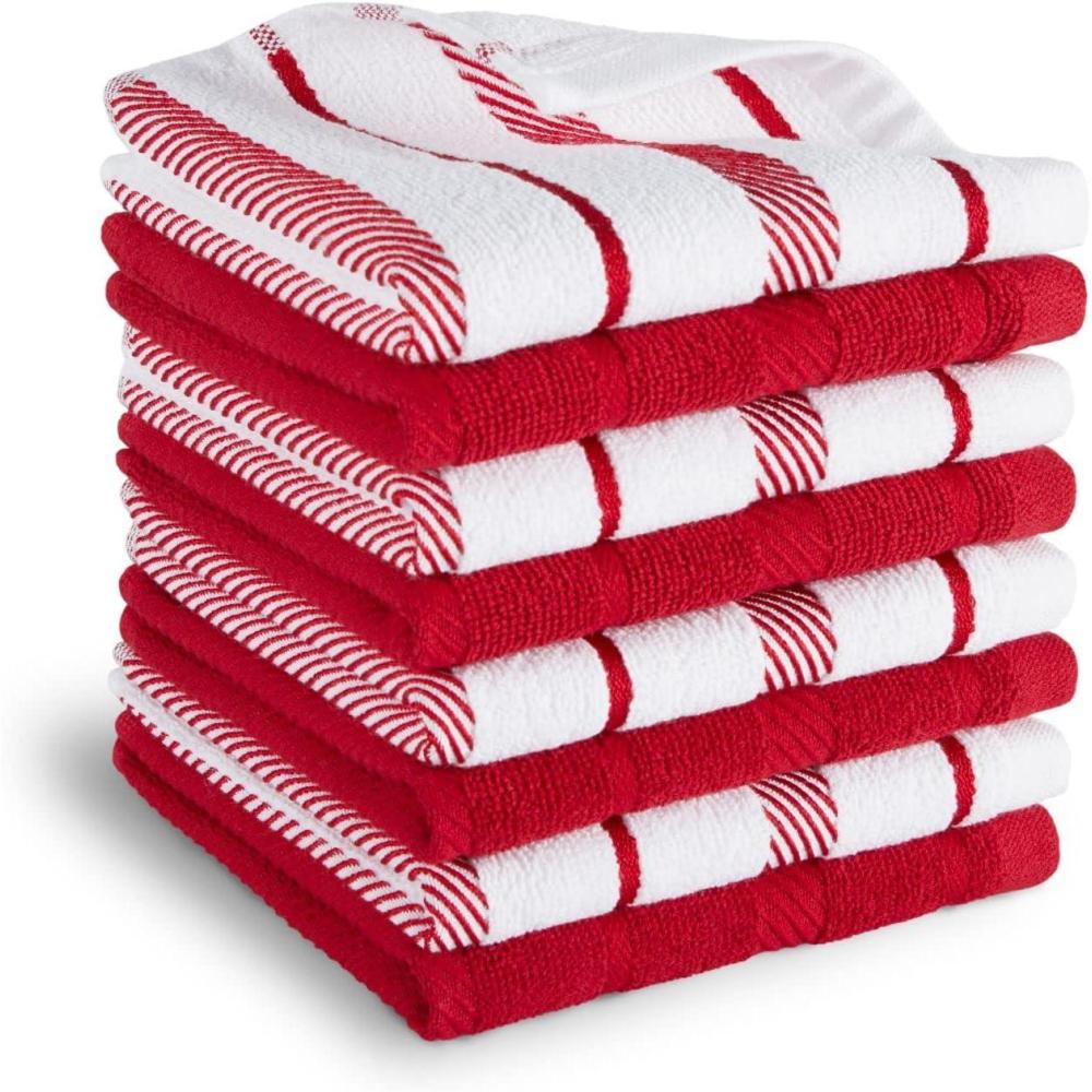 imageKitchenAid Albany Dishcloth 8 Pack Set Aqua SkyWhite 12quotx12quotPassion RedWhite