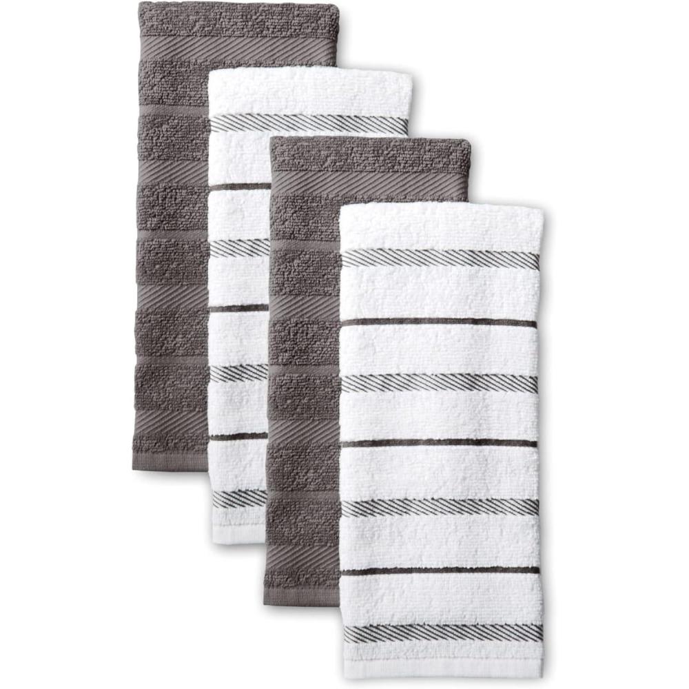 imageKitchenAid Albany Kitchen Towel 4Pack Set Blue VelvetWhite 16quotx26quotCharcoal Grey