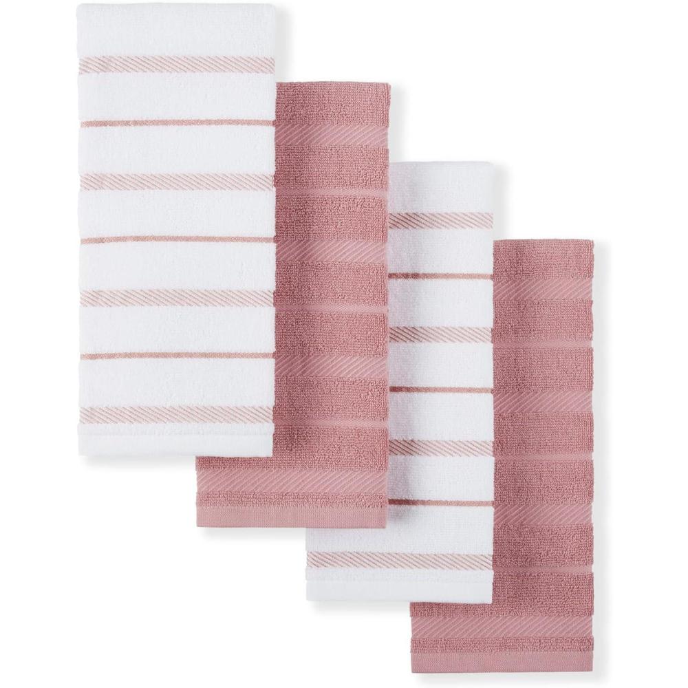 imageKitchenAid Albany Kitchen Towel 4Pack Set Blue VelvetWhite 16quotx26quotDried Rose