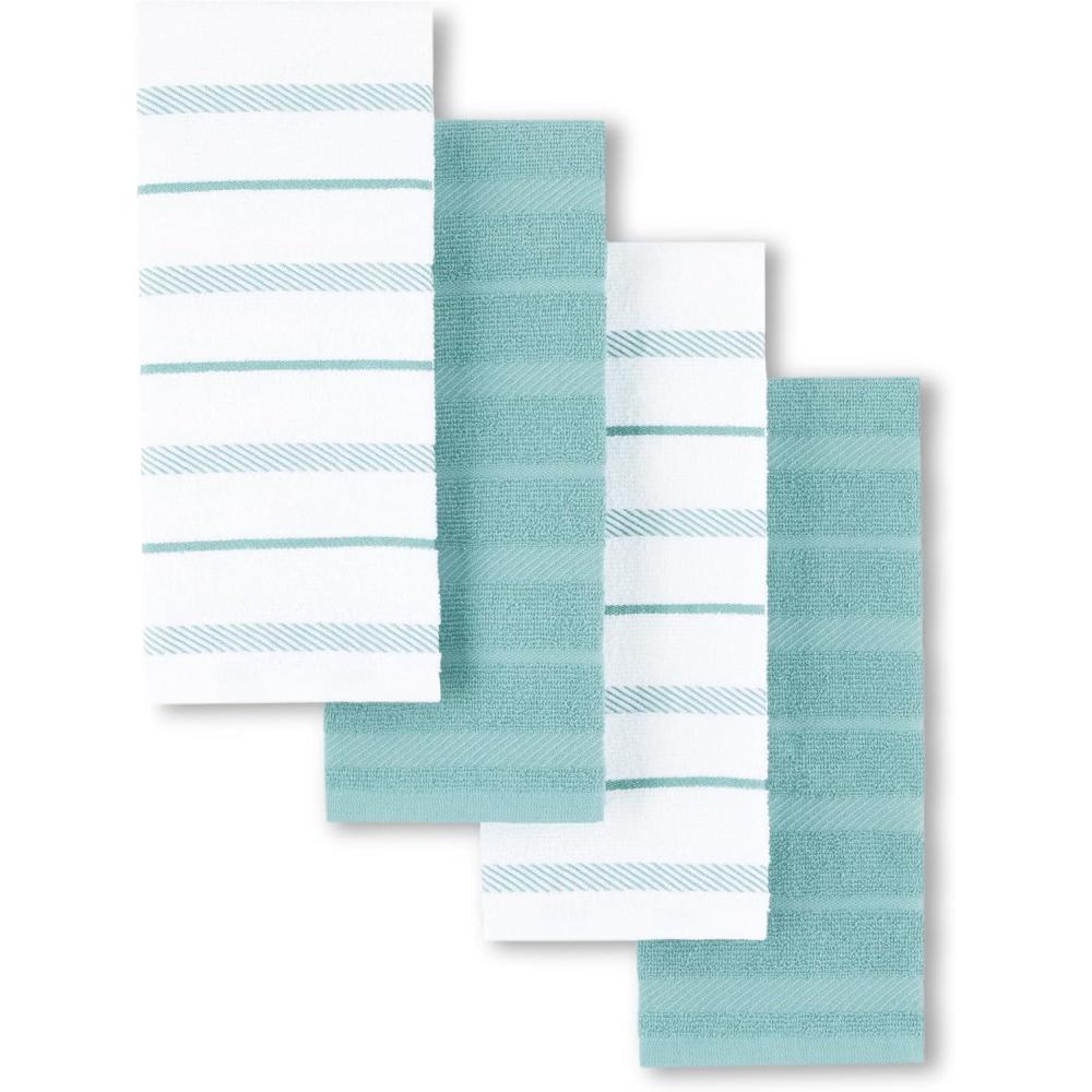 imageKitchenAid Albany Kitchen Towel 4Pack Set Blue VelvetWhite 16quotx26quotMineral Water AquaWhite