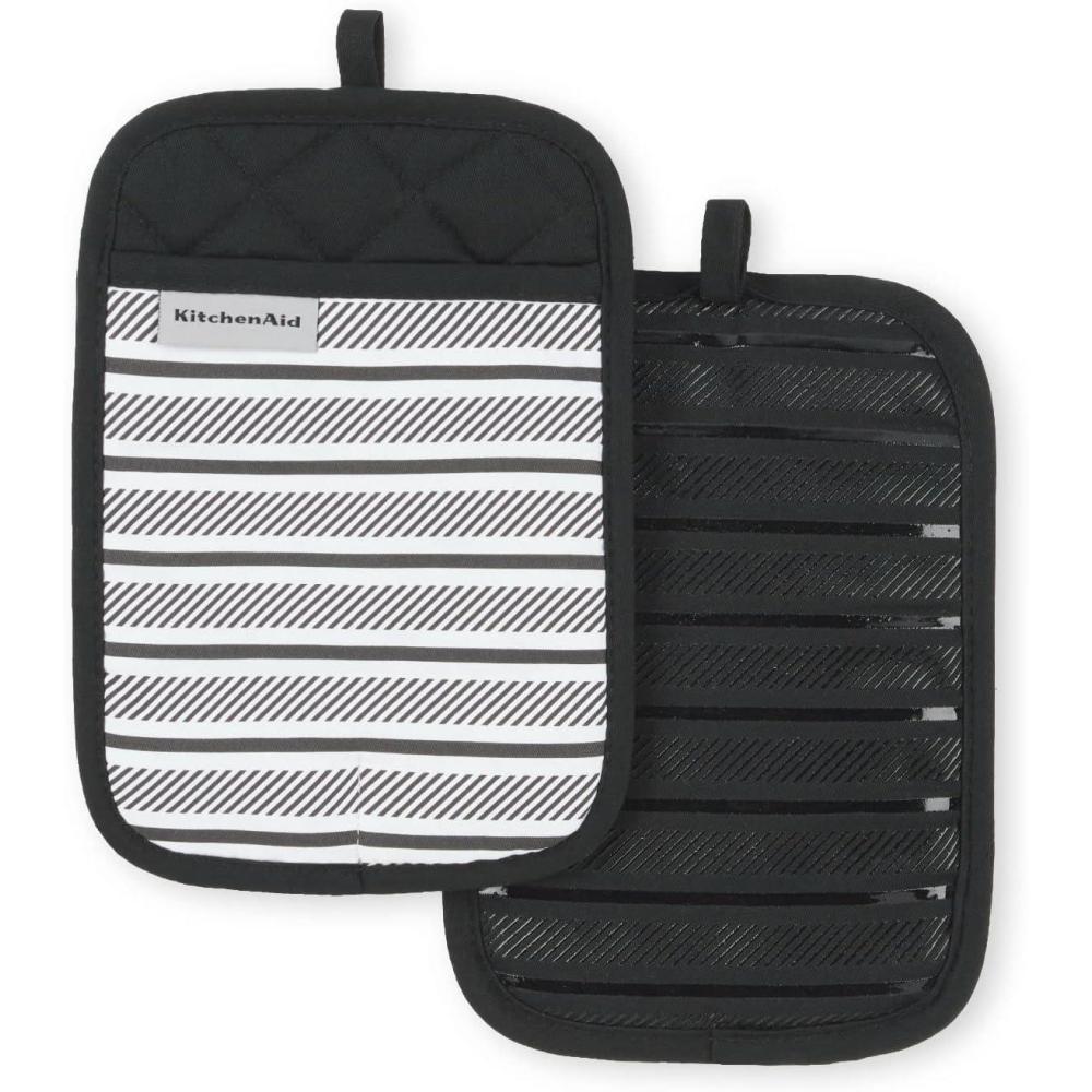 imageKitchenAid Albany Pot Holder 2Pack Set Aqua Sky 7quotx10quotMatte Black