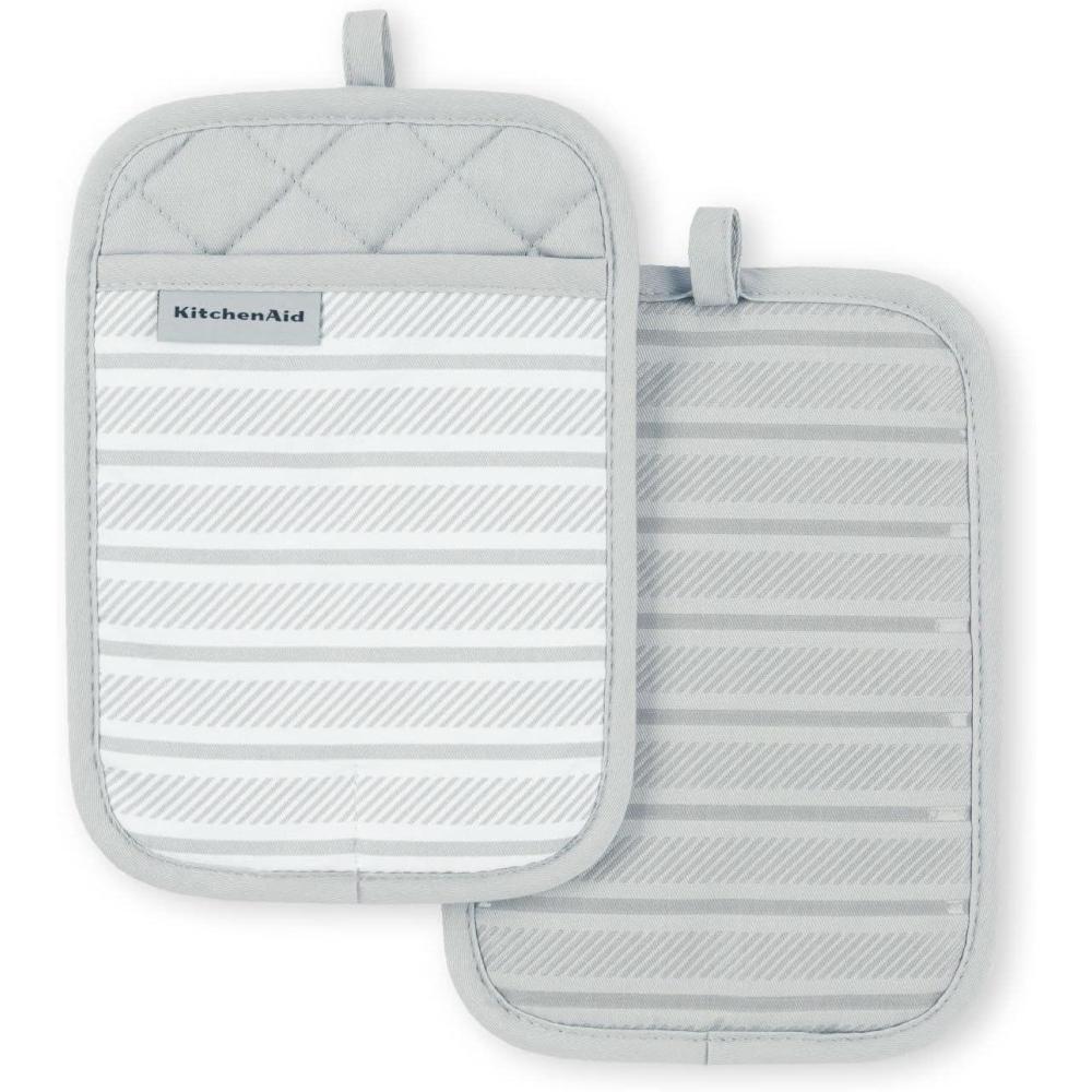 imageKitchenAid Albany Pot Holder 2Pack Set Aqua Sky 7quotx10quotMatte Grey