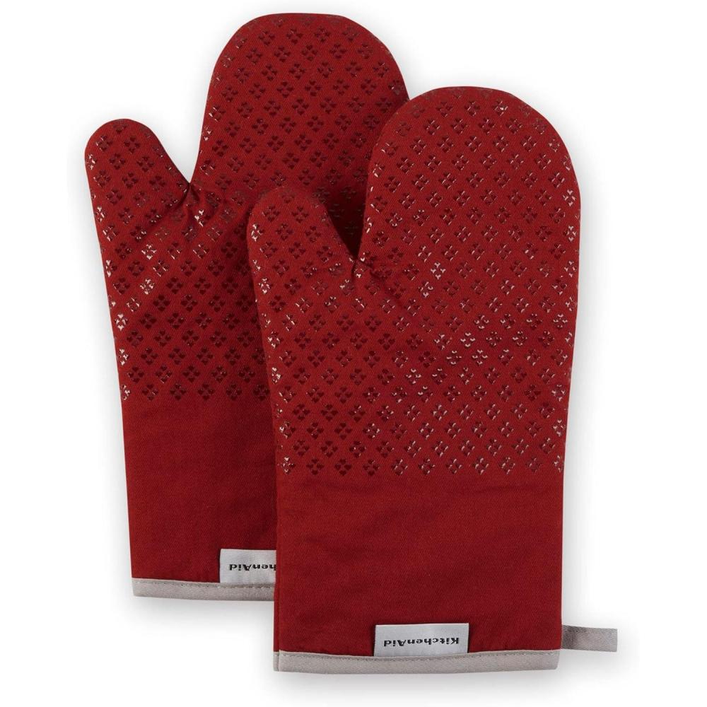 imageKitchenAid Asteroid Oven Mitt Set 7quotx125quot Aqua Sky 2 PieceSmoked Paprika Red