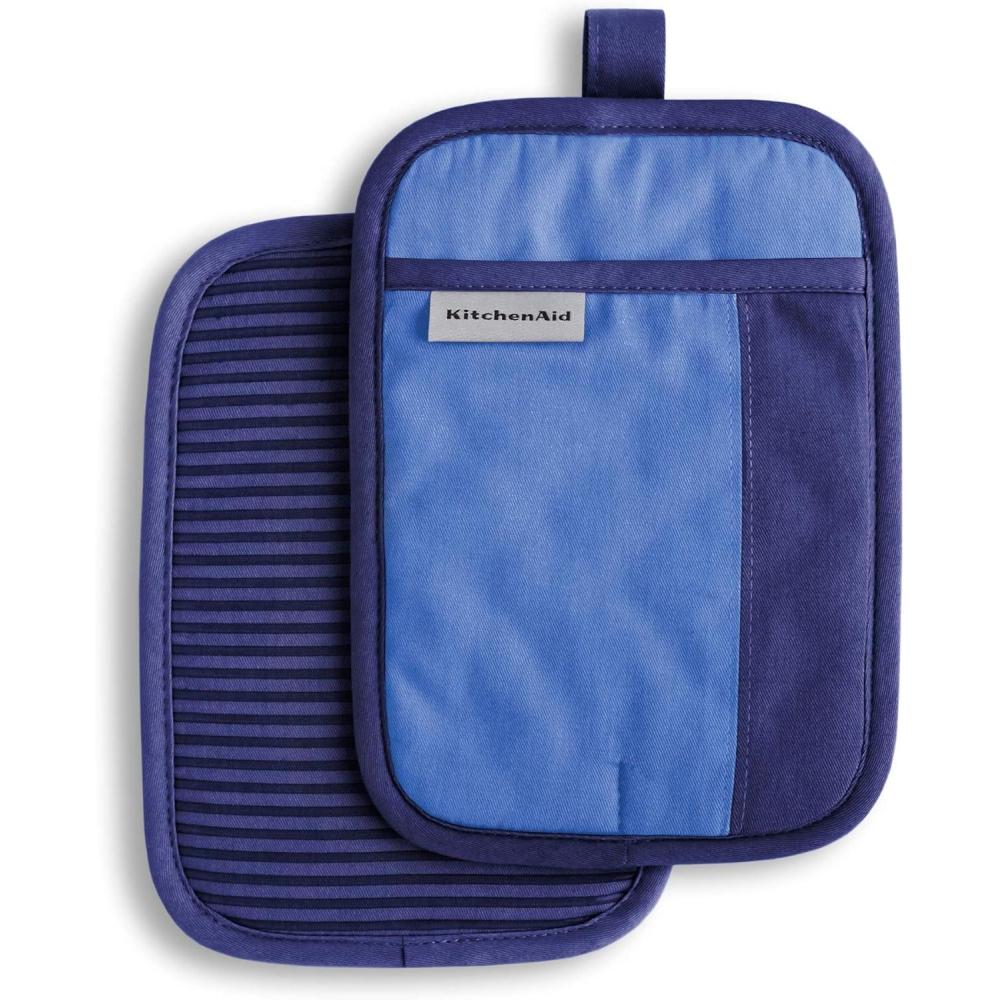 imageKitchenAid Beacon TwoTone NonSlip Pot Holder Set Blue VelvetBlue Heaven 7quotx10quot 2 PieceBlue CornCobalt