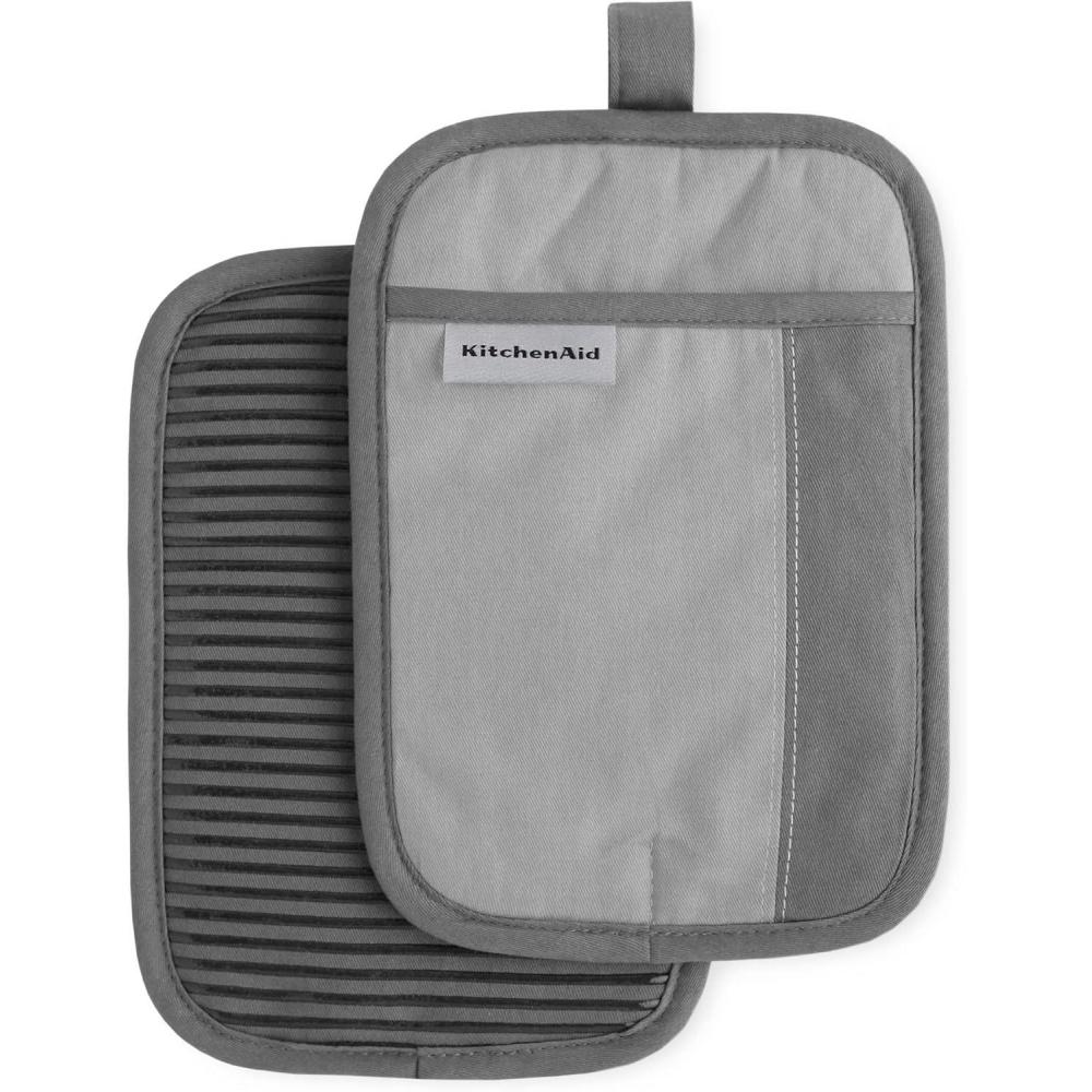 imageKitchenAid Beacon TwoTone NonSlip Pot Holder Set Cool GreyFrost Grey 7quotx10quot 2 PieceCool GreyFrost Grey
