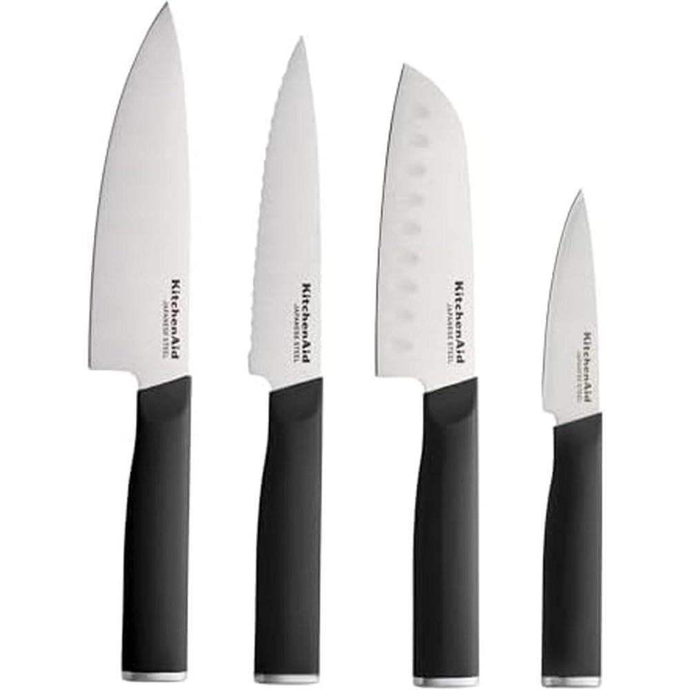 imageKitchenAid Chef Set with CustomFit Covers Sharp Kitchen Knife HighCarbon Japanese Stainless Steel Blade 4 Piece MulticolorBlack