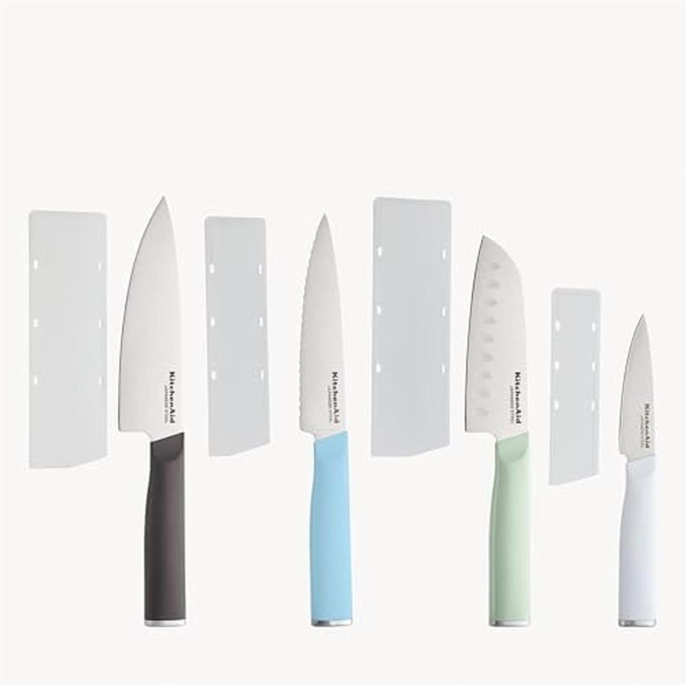 imageKitchenAid Chef Set with CustomFit Covers Sharp Kitchen Knife HighCarbon Japanese Stainless Steel Blade 4 Piece MulticolorMulticolor