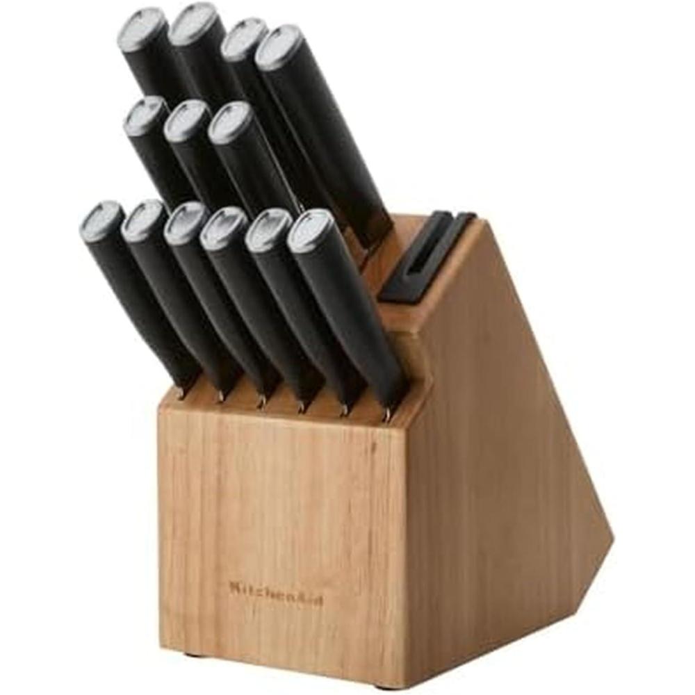 imageKitchenAid Classic 7Piece Natural Knife Block Set with BuiltIn Sharpener HighCarbon Japanese Stainless Steel Knives BlackNatural
