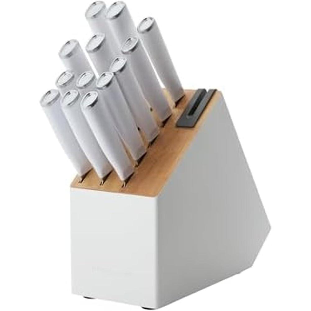 imageKitchenAid Classic 7Piece Natural Knife Block Set with BuiltIn Sharpener HighCarbon Japanese Stainless Steel Knives BlackWhite