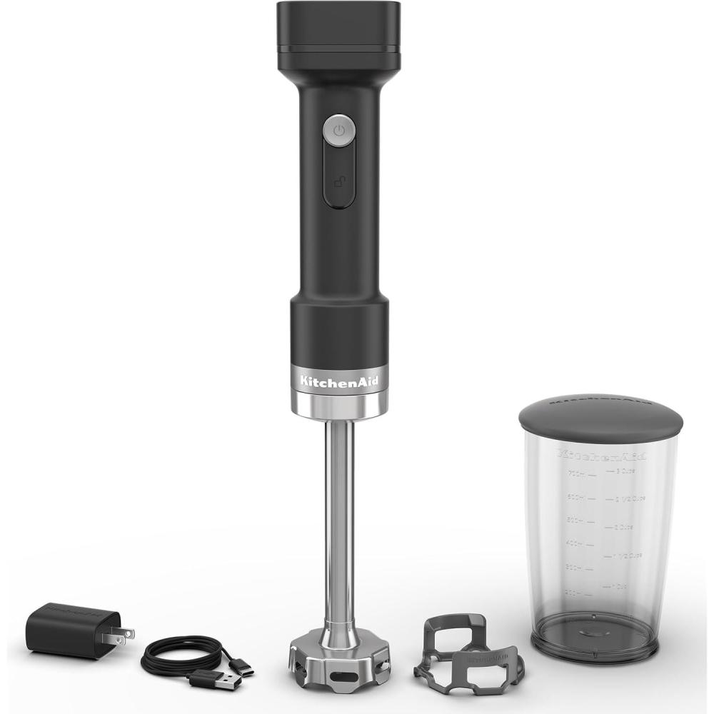 imageKitchenAid Go Cordless Hand Blender battery included KHBRV71 Porcelain WhiteBlack Matte