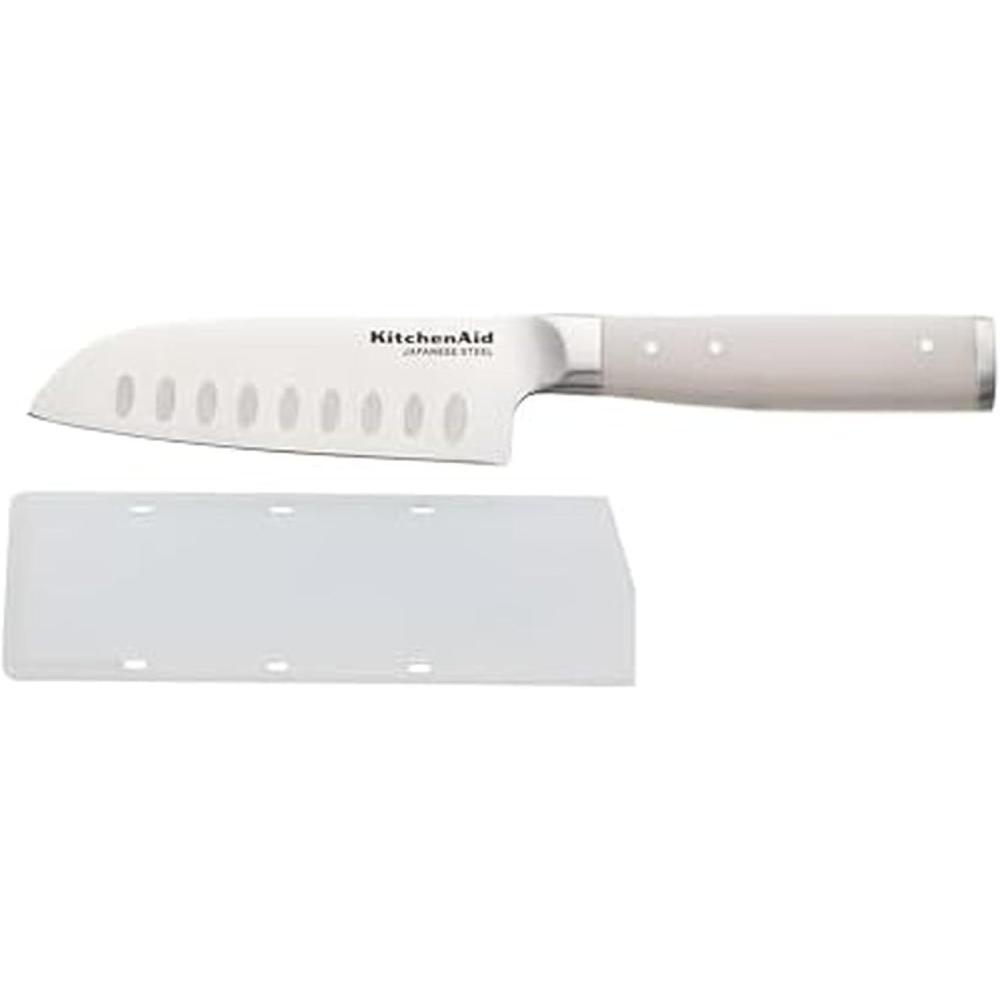 imageKitchenAid Gourmet Forged Santoku Knife with CustomFit Blade Cover Sharp Kitchen Knife HighCarbon Japanese Stainless Steel Blade 5 inch Milkshake