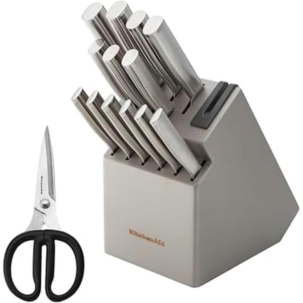 imageKitchenAid Gourmet Knife Block Set with Builtin Sharpener 15Piece Stainless SteelStainless Steel