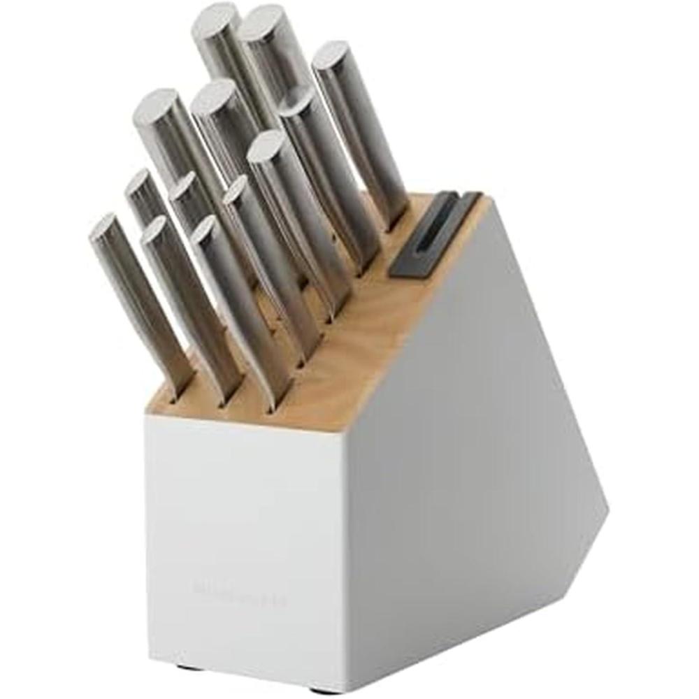 imageKitchenAid Gourmet Knife Block Set with Builtin Sharpener 15Piece Stainless SteelWhite