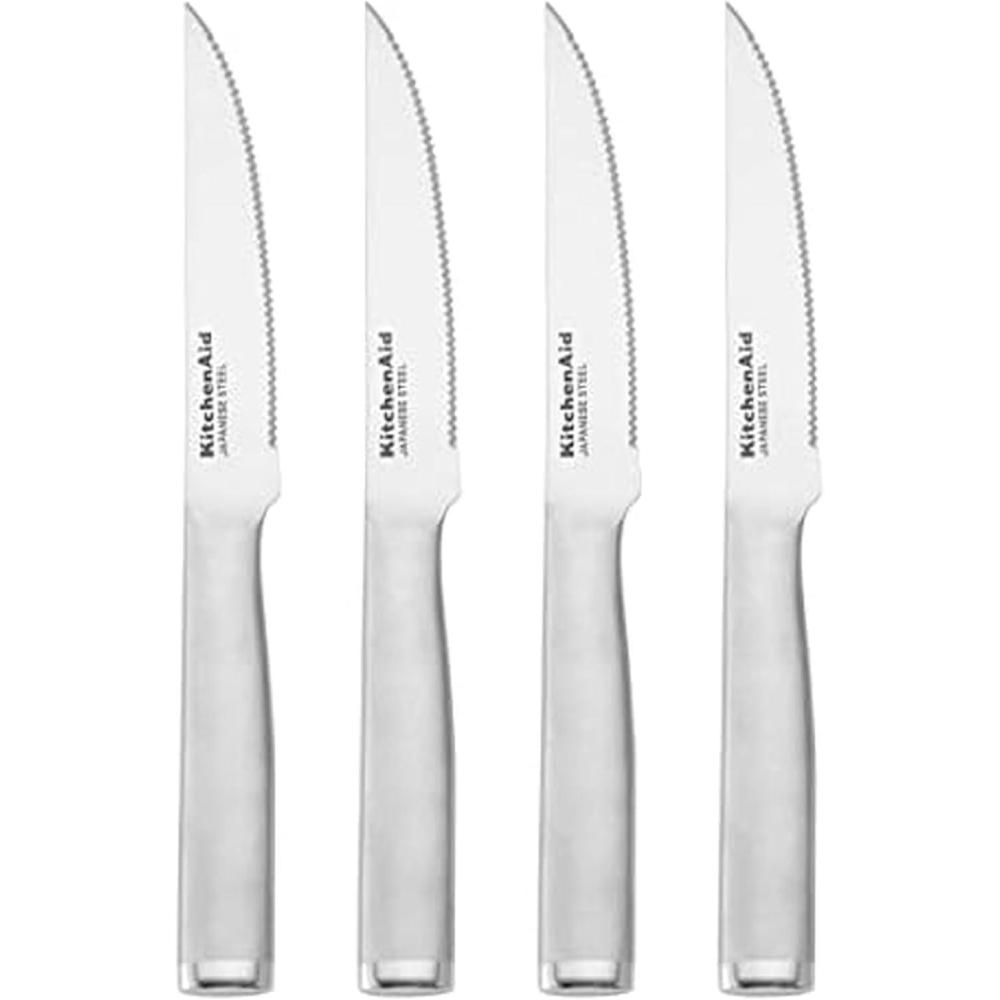 imageKitchenAid Gourmet Utility and Paring Knife Set Set with Blade Covers 2Piece Stainless Steel4Piece Steak Knife Set