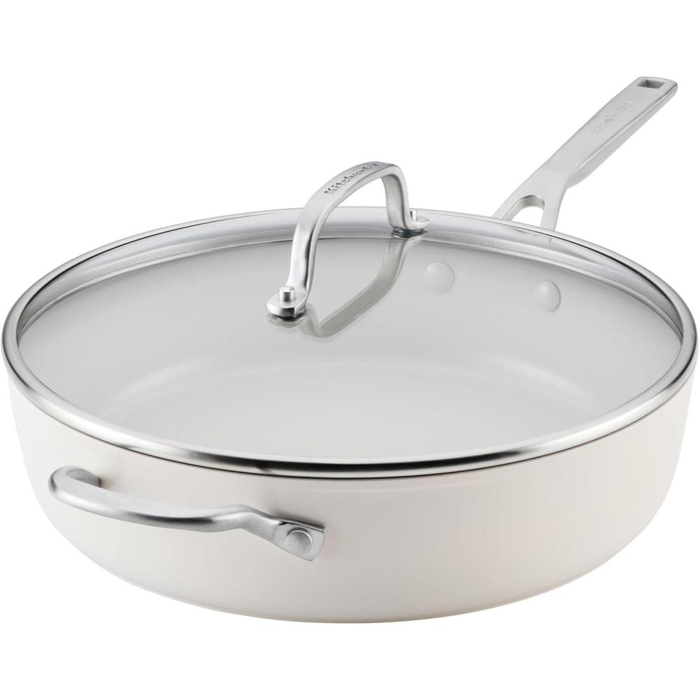 imageKitchenAid Hard Anodized Ceramic Induction Nonstick Cookware Frying PanSkillet with Lid Dishwasher Safe 1225 Inch Non Stick Fry Pan with Stainless Steel Handle PistachioPorcelain