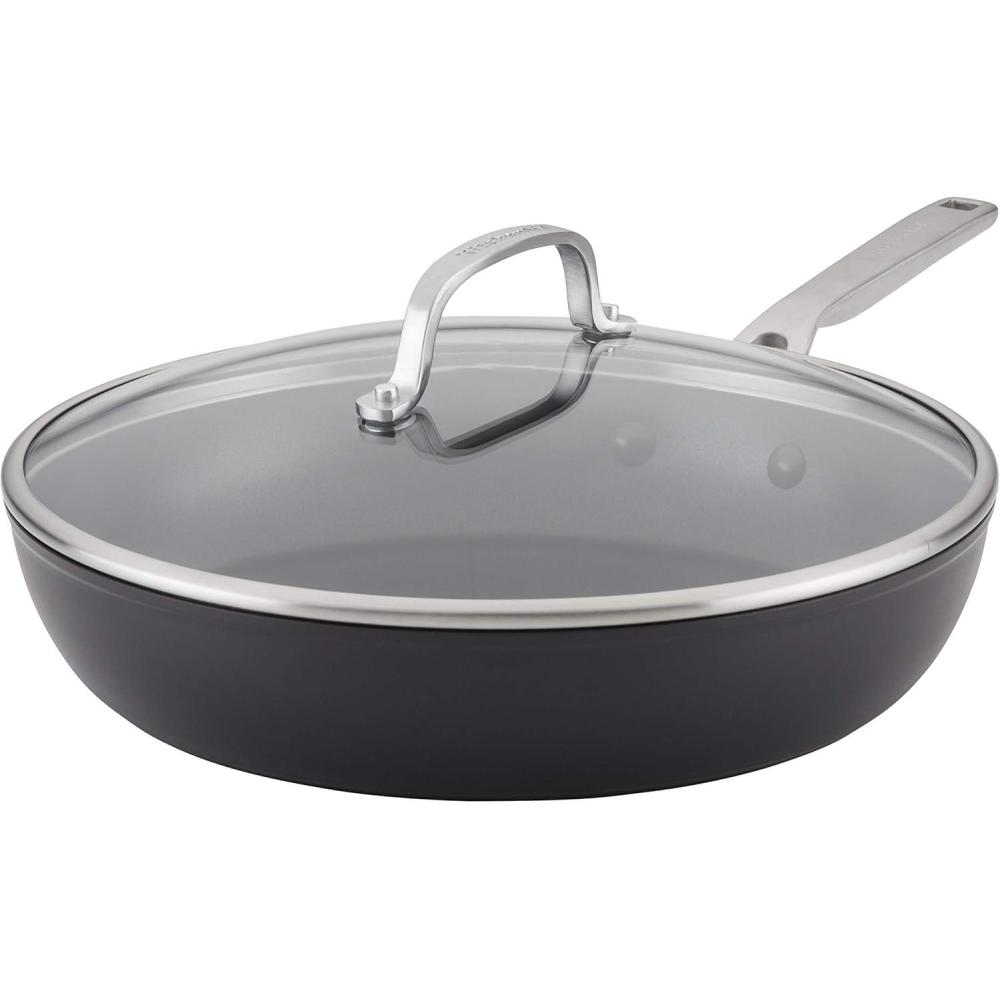 imageKitchenAid Hard Anodized Roasting PanRoaster with Removable Rack 13 Inch x 1575 Inch  Matte BlackSkillet with Lid 1225