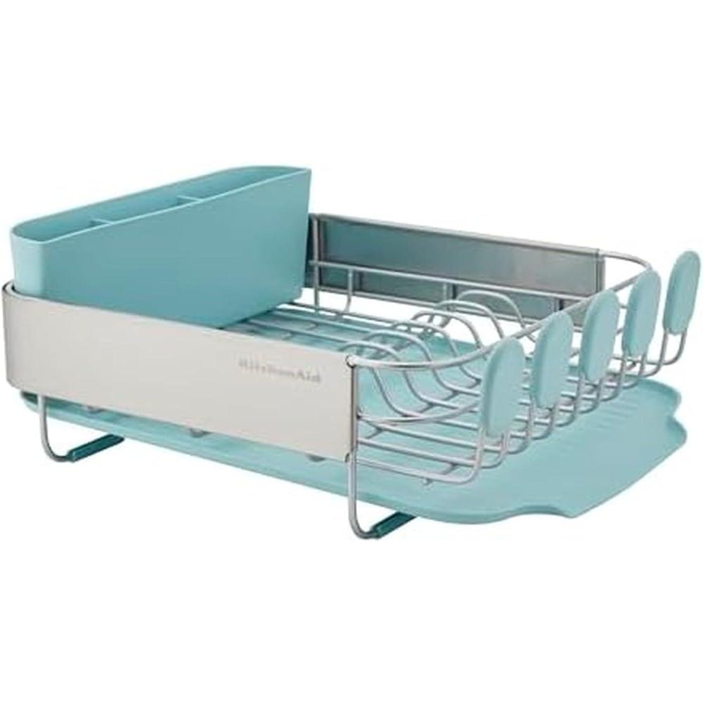 imageKitchenAid Large Capacity Full Size Rust Resistant Dish Rack with Angled Drain Board and Removable Flatware Caddy Light GreyMineral Water