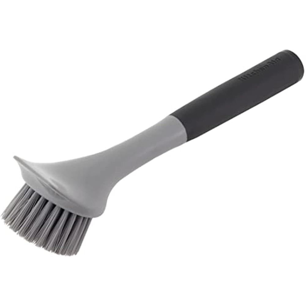 imageKitchenAid Palm Brush with Dish Tray to Keep Countertops Dry and Clean Durable Nylon Bristles for Tough Cleaning Dishwasher Safe 2 Piece BlackBlack and Gray