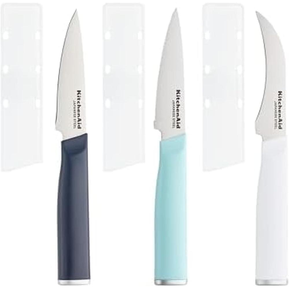 imageKitchenAid Paring High Carbon Stainless Steel Kitchen Knife Set RazorSharp Blades 3 Piece MulticoloredBlue