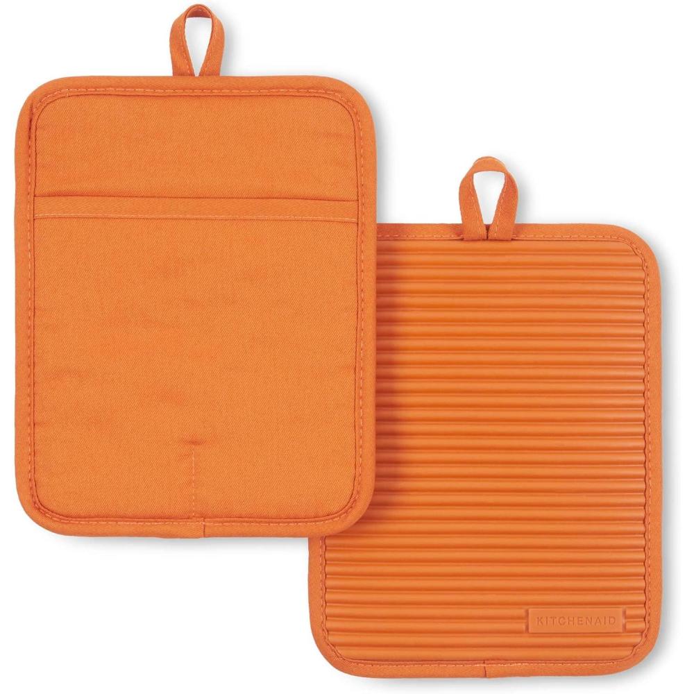 imageKitchenAid Ribbed Soft Silicone Pot Holder 2Pack Set Mineral Water Aqua 7quotx9quotHoney