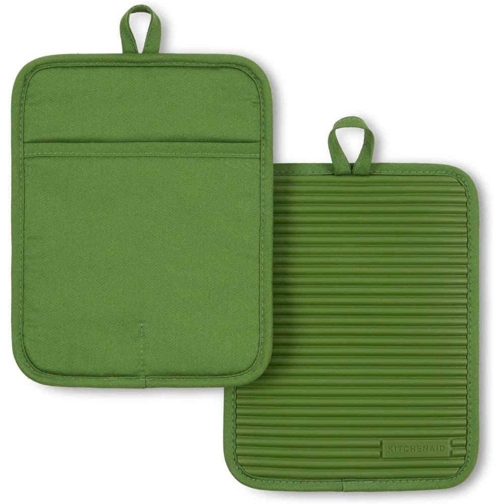 imageKitchenAid Ribbed Soft Silicone Pot Holder 2Pack Set Mineral Water Aqua 7quotx9quotMatcha