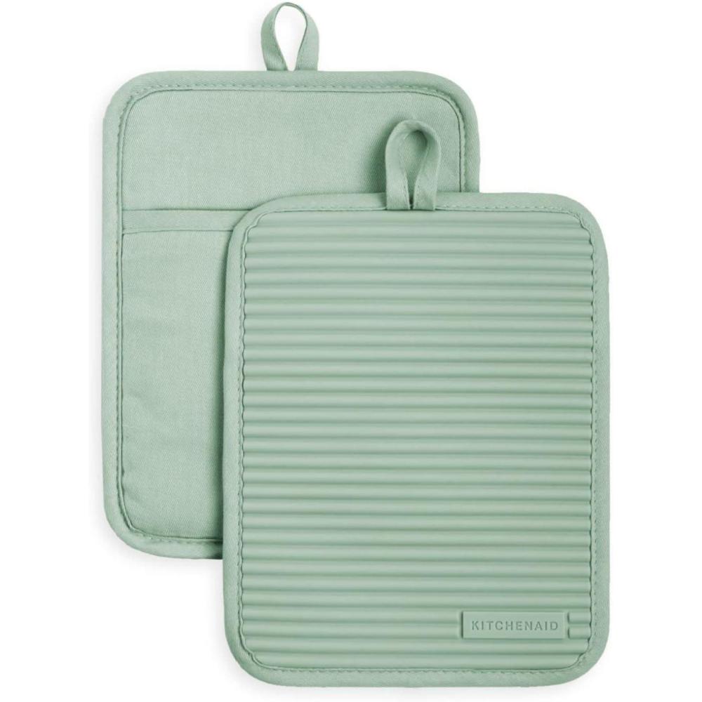 imageKitchenAid Ribbed Soft Silicone Pot Holder 2Pack Set Mineral Water Aqua 7quotx9quotPistachio