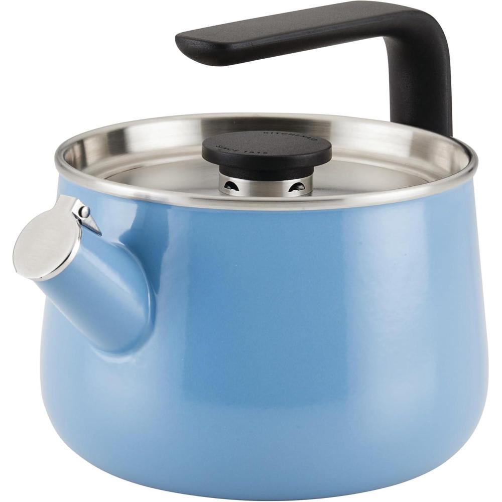 imageKitchenAid Teakettles EnamelonSteel Stovetop Whistling Teakettle Induction Ready Stainless steel Lid 2 Quart Blue VelvetBlue Velvet