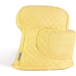 KITCHENAID Fitted Tilt-Head Stand Mixer Cover with Storage Pocket, Quilted 100% Cotton,14.4″x18″x10″, Milkshake(Butter Yellow)