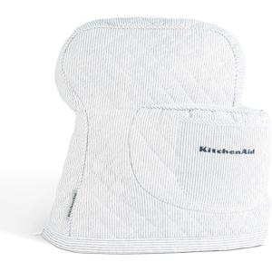KITCHENAID Fitted Tilt-Head Stand Mixer Cover with Storage Pocket, Quilted 100% Cotton,14.4″x18″x10″, Milkshake(Ticking Stripe Ink Blue)