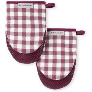 KITCHENAID Gingham Mini Oven Mitt 2-Pack Set, Matte Black, 5.5″x8″(Beet)