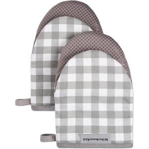 KITCHENAID Gingham Mini Oven Mitt 2-Pack Set, Matte Black, 5.5″x8″(Gray)