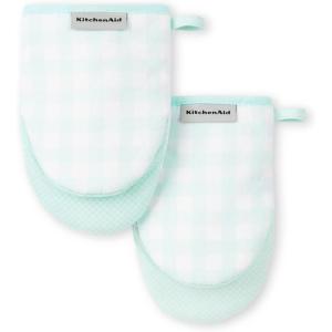 KITCHENAID Gingham Mini Oven Mitt 2-Pack Set, Matte Black, 5.5″x8″(Mineral Water)