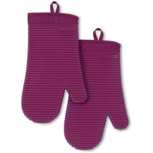 KITCHENAID Ribbed Soft Silicone Oven Mitt 2-Pack Set, 7.5″x13″, Mineral Water Aqua(Beet)