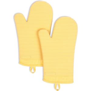 KITCHENAID Ribbed Soft Silicone Oven Mitt 2-Pack Set, 7.5″x13″, Mineral Water Aqua(Butter Yellow)