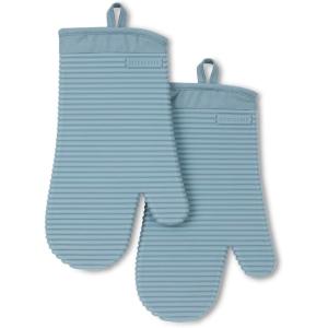 KITCHENAID Ribbed Soft Silicone Oven Mitt 2-Pack Set, 7.5″x13″, Mineral Water Aqua(Fog Blue)