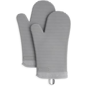 KITCHENAID Ribbed Soft Silicone Oven Mitt 2-Pack Set, 7.5″x13″, Mineral Water Aqua(Gray)