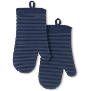 KITCHENAID Ribbed Soft Silicone Oven Mitt 2-Pack Set, 7.5″x13″, Mineral Water Aqua(Ink Blue)