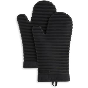 KITCHENAID Ribbed Soft Silicone Oven Mitt 2-Pack Set, 7.5″x13″, Mineral Water Aqua(Matte Black)
