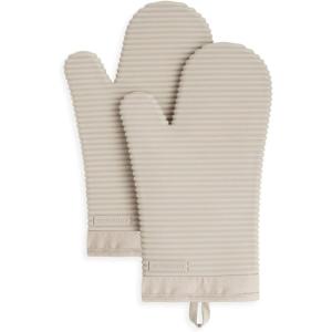 KITCHENAID Ribbed Soft Silicone Oven Mitt 2-Pack Set, 7.5″x13″, Mineral Water Aqua(Milkshake)