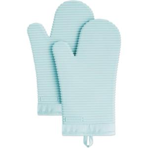 KITCHENAID Ribbed Soft Silicone Oven Mitt 2-Pack Set, 7.5″x13″, Mineral Water Aqua(Mineral Water)