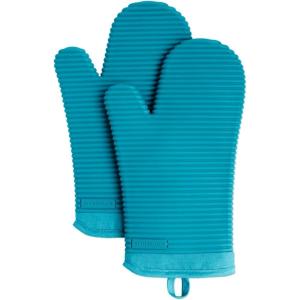 KITCHENAID Ribbed Soft Silicone Oven Mitt 2-Pack Set, 7.5″x13″, Mineral Water Aqua(Ocean Drive)